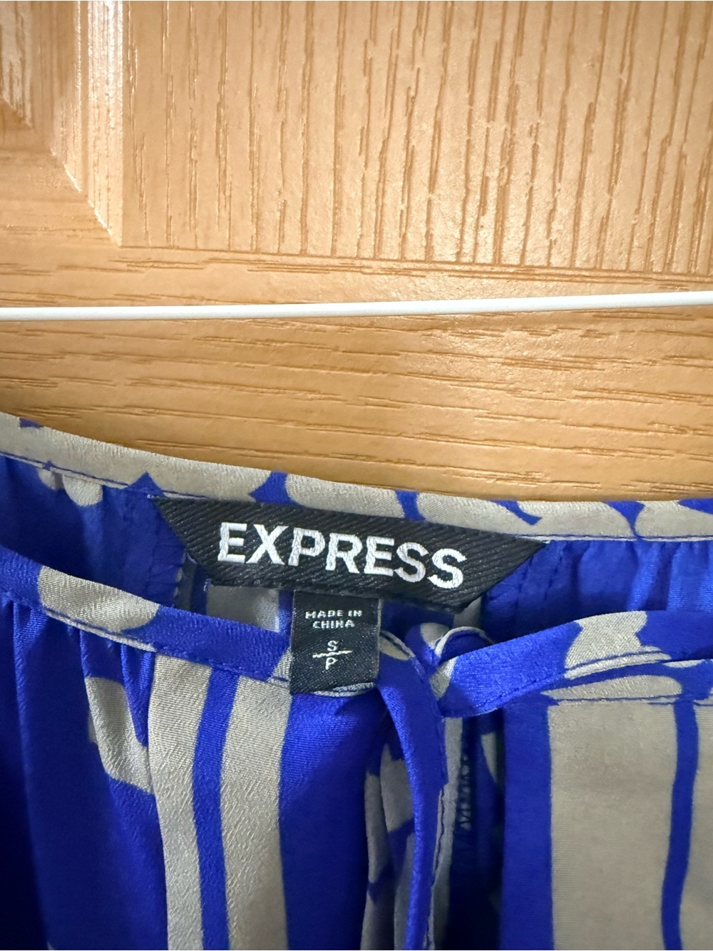 Express Royal Blue and White Printed Peasant Blouse - Picture 3 of 7
